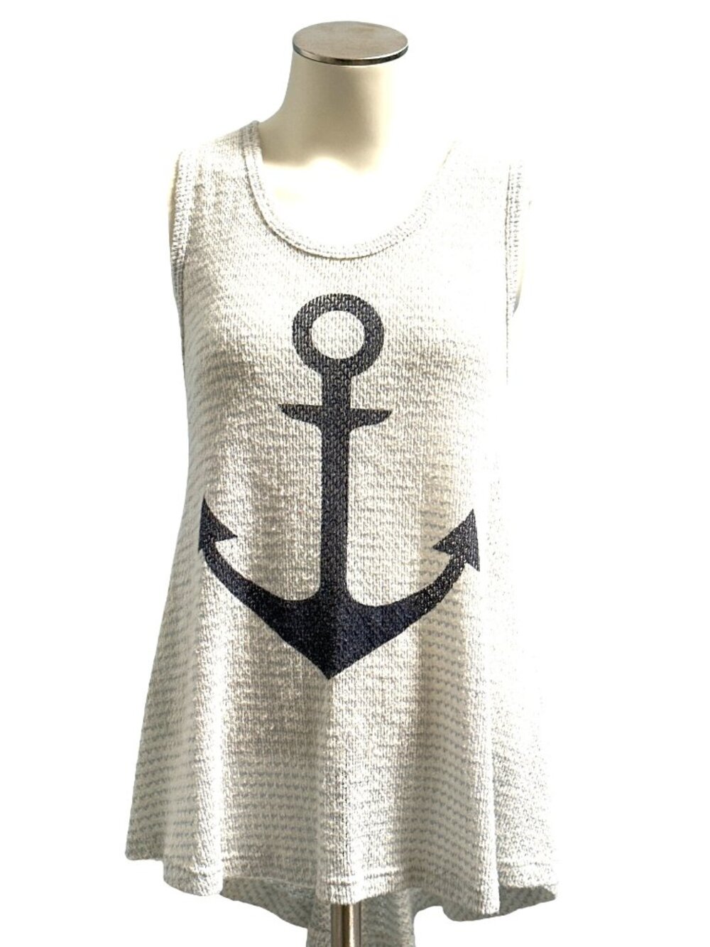 Anchor Graphic Knit Sleeveless Tank Large Relaxed Fit Nautical Beachwear Tunic